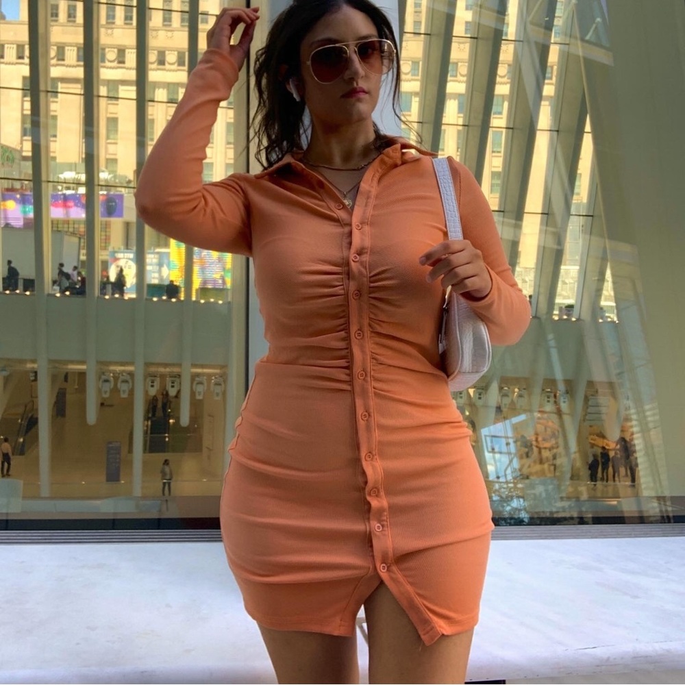 Cream-sickle Charcoal Clothing Boutique orange comfy long sleeve bodycon dress